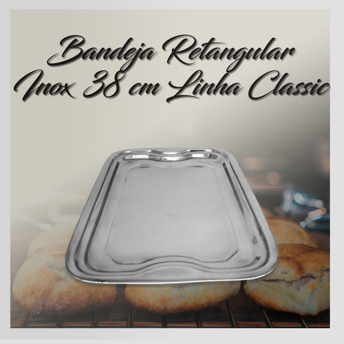 Imagem 5 de 7 de Bandeja Inox Retangular 38cm Bandeja Cafe Manha E Para Doces