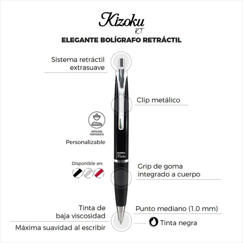 Zebra Bolígrafo Retráctil Kizoku Rt 1,0 Mm Estuche 1 Pieza Negro Negro