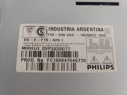 Dvd Philips Dvp 3320 Usb Para Repuestos Con Control Remoto