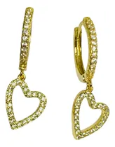 Comprar Aros Argolla Corazón Bañado En Oro Amarillo Topacios Blancos