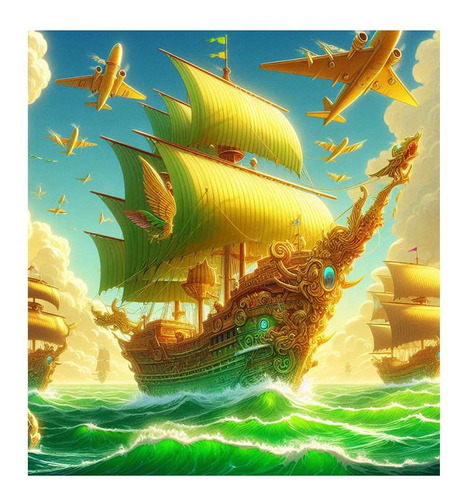 Vinilo 45x45cm Barco Dorado Proa De Dragon Navegando