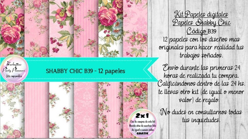 Papeles Digitales Shabby Chic Vintage Rosa Y Blanco B39