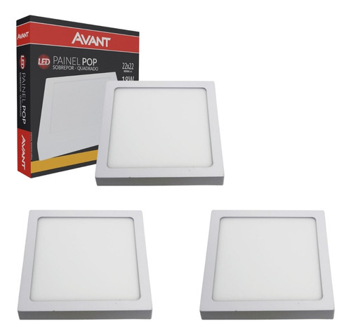 Kit 3 Painel Plafon Led 3000k 18w Sobrepor Quadrado 22x22cm Cor Branco 110V/220V