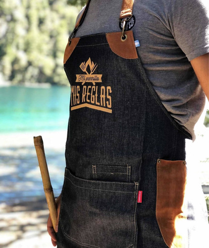 Imagen 3 de 10 de Delantal Jean Cuero Asador Parrilla Con Diseño