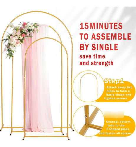 Soporte De Arco De Boda Metal Dorado Set De 3 Unidades