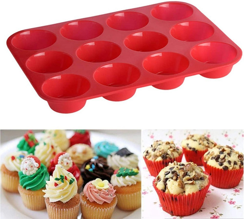 Molde Silicona Goma Horno Muffins Cupcakes X12 Reposteria