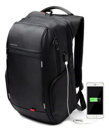 Mochila social Kingsons, impermeable, 15.6 USB, color negro, diseño de tela de nailon