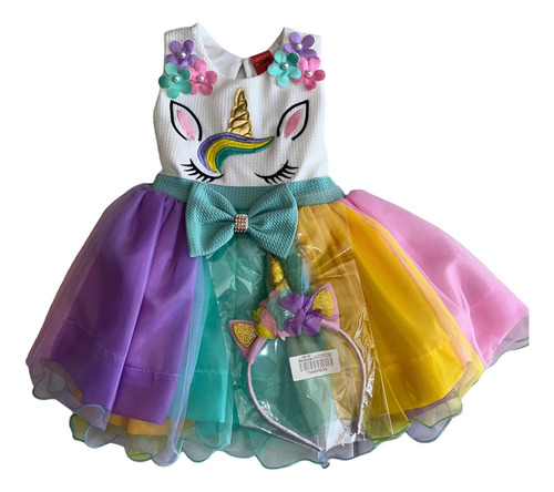Vestido Niña 1-3 Años Unicornio Incluye Diadema 