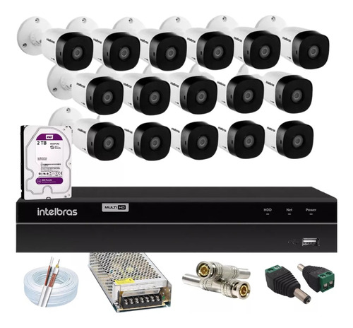 Kit 16 Cameras Intelbras 1120 Dvr 16ch Mhdx 1216 C/hd 2tb 