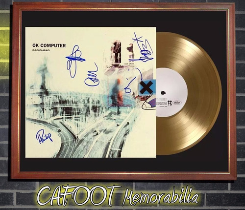 Radiohead Ok Computer Tapa Lp Firmada Y Disco Oro Enmarcados