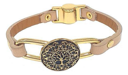 Pulseira Armazem Rr Bijoux Couro Árvore Da Vida Nude Dourado