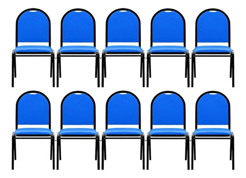 Kit 10 Cadeira Hoteleira Auditório Empilhável Sintético Azul Material do estofamento Couro sintético