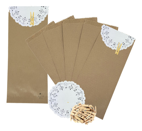 Kit Kraft + Papel Rendado + Mini Pregador 3,5cm 150 Unidades