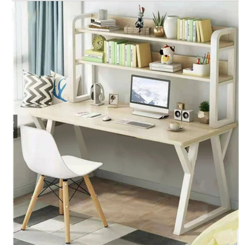 Escritorio Computador Con Estanteria Madera Clara