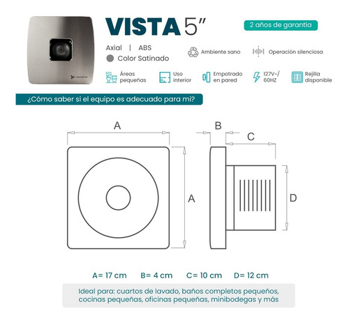 Imagen 4 de 9 de Extractor De Aire Vista 5 Pulgadas Satinado Masterfan