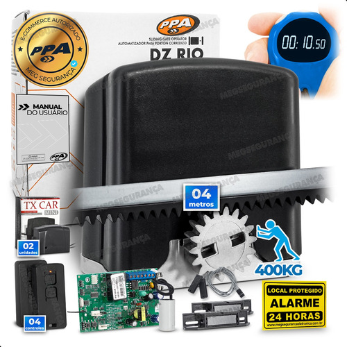 Kit Motor Ppa Residencial Portão 400kg 4m 4 Control 2 Tx Car