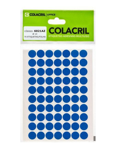 Etiqueta Adesiva Redonda 13mm Azul 6 Folhas Colacril