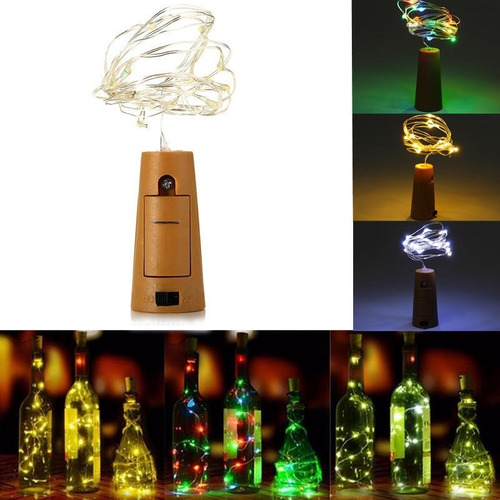 Imagen 3 de 7 de Tapon Luz Led Botella Vino Con Tira Microled A Pila X 12 Uni