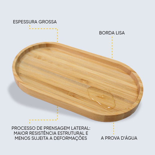 Bandeja De Bambu 19cm Tabua Impermeável Com Borda Lisa Forte Cor Marrom-claro Bandejinha para Organização de Acessórios e Potes Multiuso