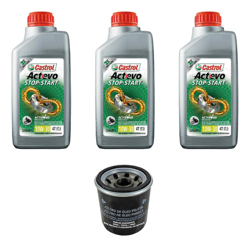 Kit Troca Óleo 3l Castrol 10w30 Semi + Filtro Cb 500x 2014 ~