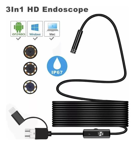 Camara Endoscopica 3 En 1 Boroscopio Inspeccion Espia C/luz