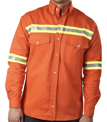 Camisa De Trabajo Hombre Naranja Con Reflectivo