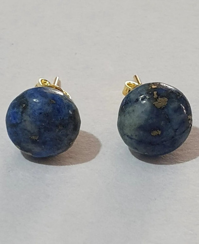 Aros Boton Lapislazuli 12mm Plata 950 Sellada Baño Oro 