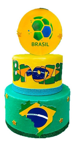 Bolo Fake Maquete Tema Futebol Brasil - Ideal Pegue E Monte