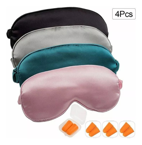 4 Antifaz Para Dormir De Seda Doble Faz Con Tapones Oidos