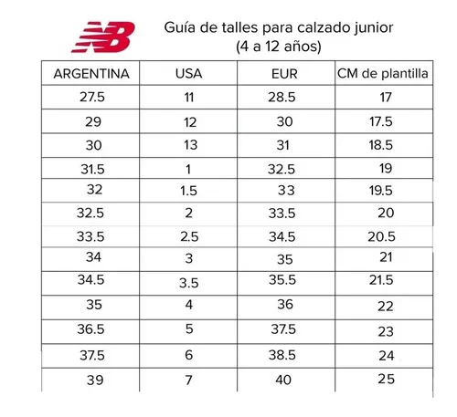 Talles de zapatillas top new balance argentina