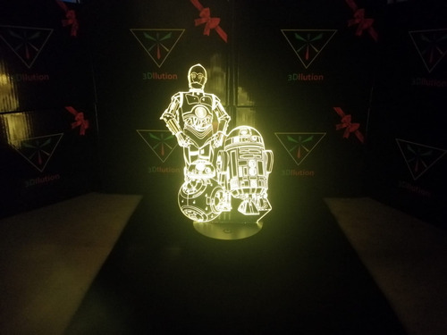 Lampara 3d C3po R2d2 Y Bb8 Base Negra + Control Y Pilas