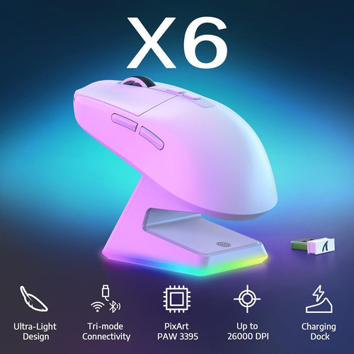 Ratón Bluetooth Attack Shark X6 Paw3395, Conexión Trimodo