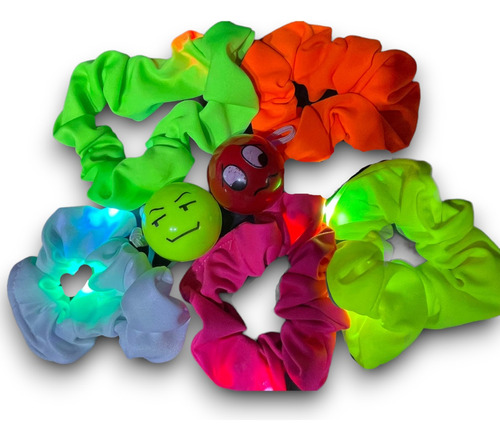 Colita De Pelo Scrunchies Gomita Luminosa Cotillon Led X10