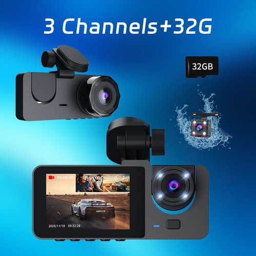 Cámara Para Automovil Dashcamera 32gb Tarjeta 1080p 3camaras
