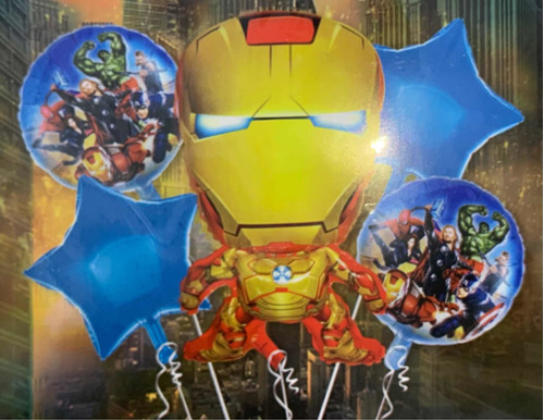 Setx5 Globo Metalizado Iron Man-super Heroes