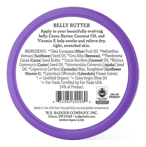 Manteca De Cacao Y Caléndula Belly Butter Badger, 60 Ml, Org