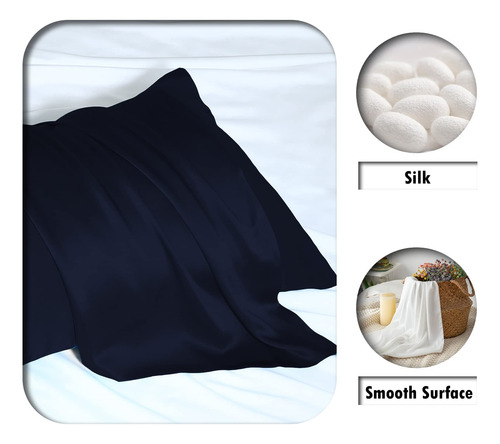 Funda De Almohada De Seda Tamaño Estandar Color Azul Marino