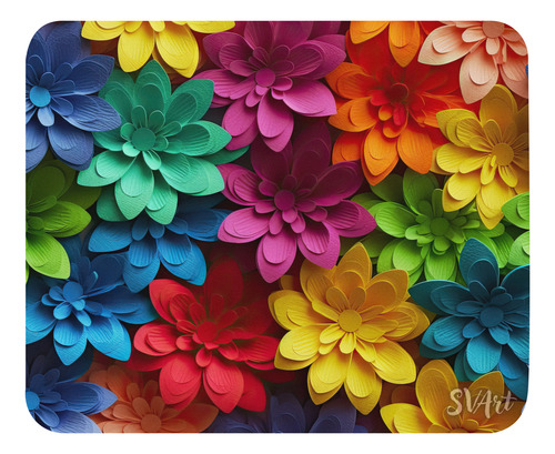 Mouse Pad Svart Diseño Con Flores Colores Arcoiris Md4