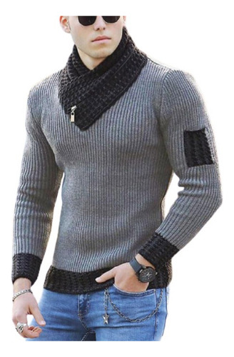 Scarf Neck Sweater Men Slim Fit Casual Pullover Cool [s]