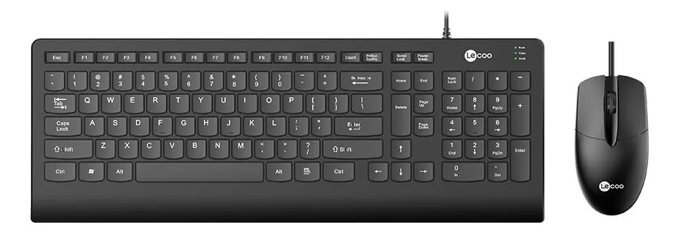 Kit Teclado e Mouse Com Fio Lenovo Lecoo CM103 Preto USB 1000dpi
