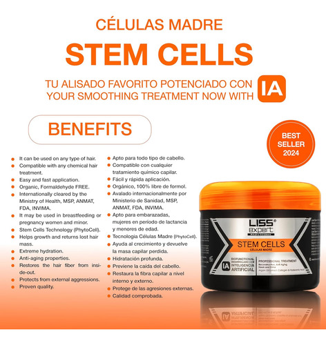 Tratamiento Alisador Con Células Madre Liss Expert, Queratin
