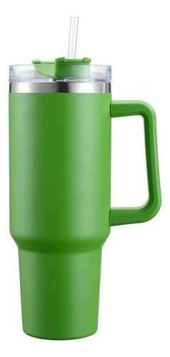 Taza de acero inoxidable con forma de pajita de color verde multicolor de 40 oz con asa y fondo plano (1200 ml)