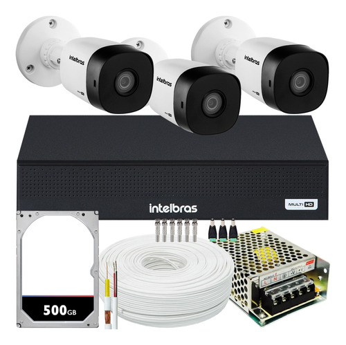 Kit Cftv 3 Cameras Full Hd 1080p 2mp Dvr Intelbras Mhdx 1004