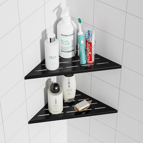 Juego De 2 Estantes Esquineros De Pared De Color Negro Mate