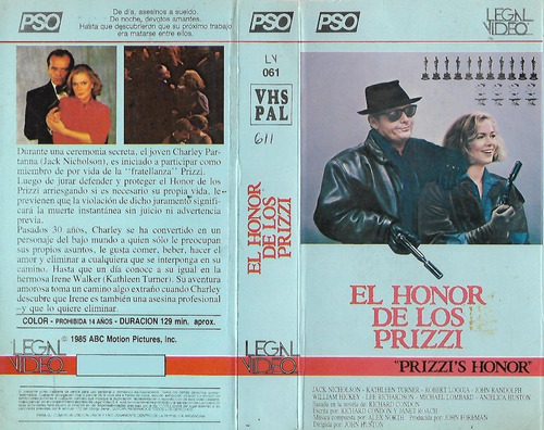 El Honor De Los Prizzi Vhs Jack Nicholson Kathleen Turner Mw