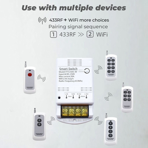 Módulo De Relé Tuya Wifi 30a, 85-250 V, Diy, 433 Mhz, Rf Con