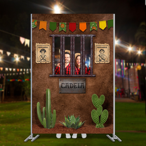 Painel Festa Junina 3D Cadeia Vazado Em Tecido Sublimado 1,50x2,20m
