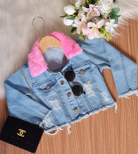 Imagem 3 de 8 de Jaqueta Jeans Infantil Menina Moda Inverno Blogueirinha