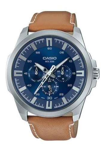 Reloj Casio  Hombre  Mtp-sw 310 L Cuero Camel Azul Metal