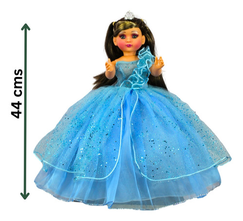 Muñeca Quinceañera Recuerdo 15 Años Azul Cielo Celeste44 Cm